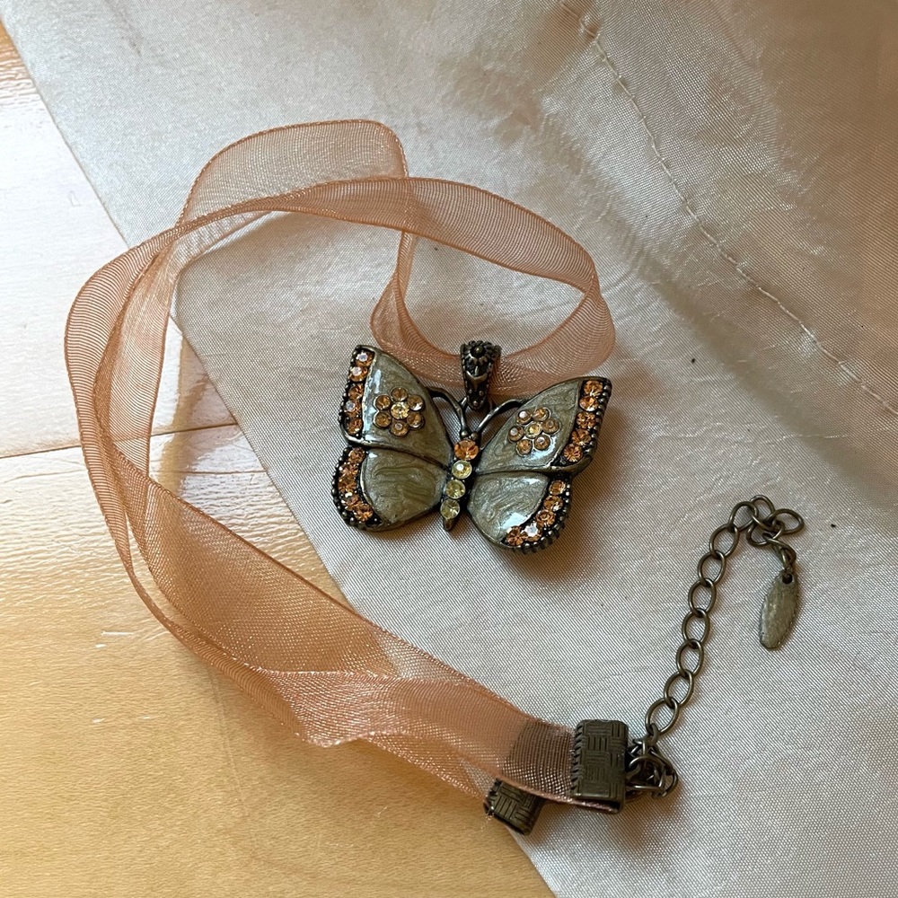 Butterfly Necklace, Intricate Jewels and Ribbon